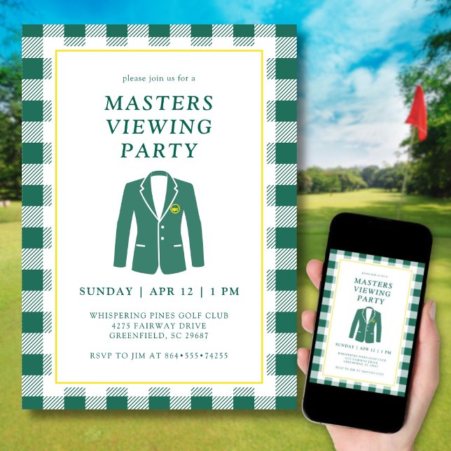  Masters Viewing Watch Party Golf Green Jacket Einladung (Elegant design inspired by the iconic green jacket.)