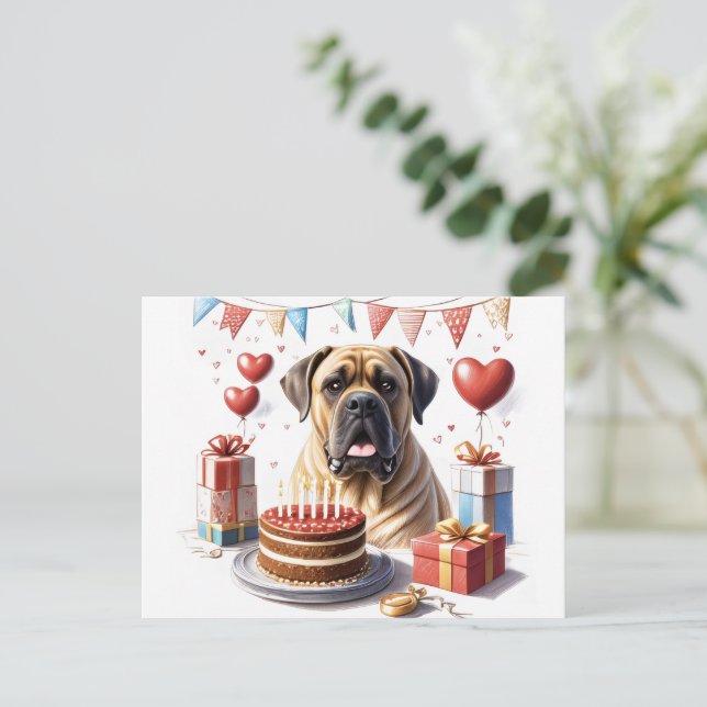 Mastiff auf einer Feier Postkarte (Stehend Vorderseite)