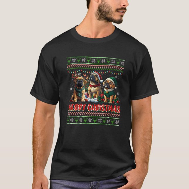 Mastiff Christmas Tree Lights Decorations Dog Love T-Shirt (Vorderseite)