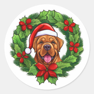 Mastiff Christmas Wreath Runder Aufkleber