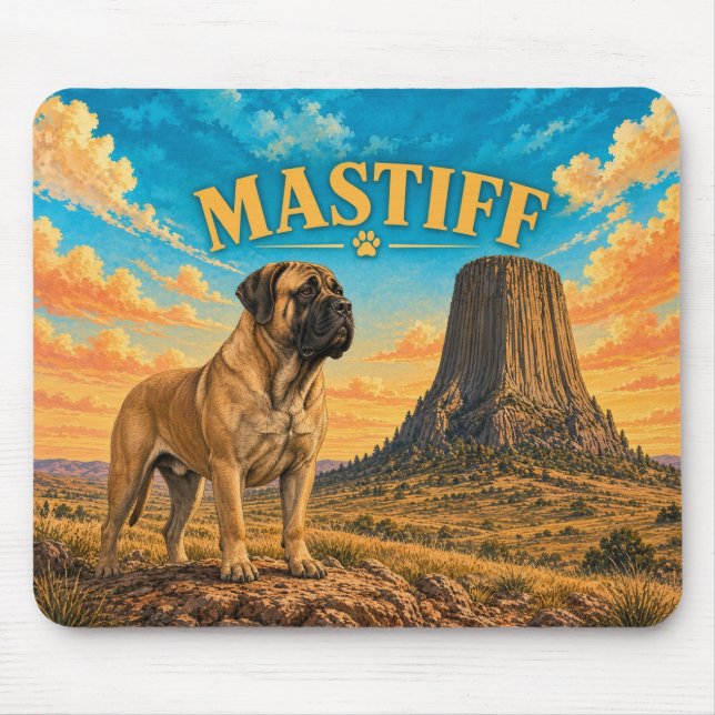 Mastiff, Devils Tower Vintage-Wasserfarbe Mousepad (Vorne)