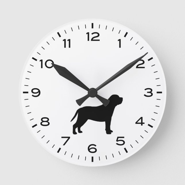 Mastiff Dog Breed Silhouette Runde Wanduhr (Vorderseite)