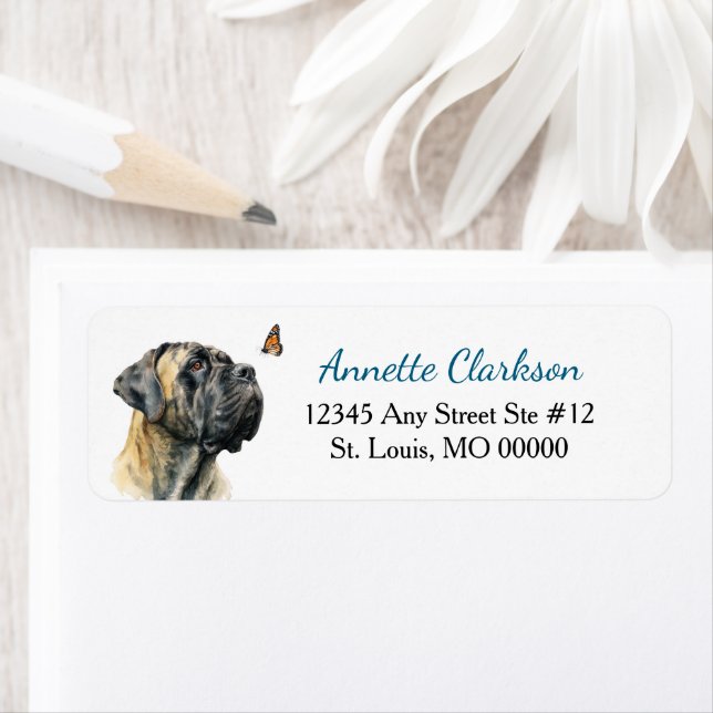Mastiff Dog Butterfly Wonder Return Address (Insitu)