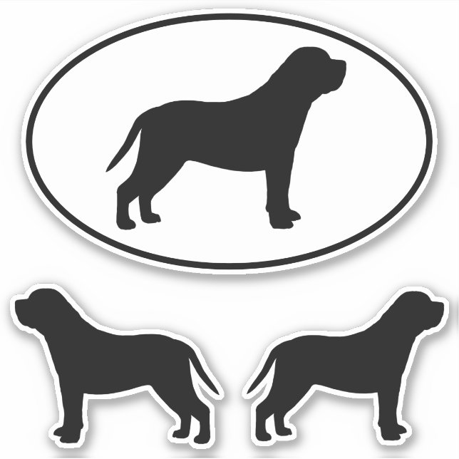 Mastiff Dog Silhouetten Vinyl Sticker Set (Vorderseite)