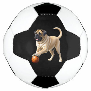 Mastiff englische Dogge mit Ball im Urlaub