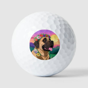 Mastiff englische Dogge mit Blumenkranz Muttertag Golfball