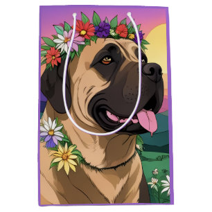 Mastiff englische Dogge mit Blumenkranz Muttertag Mittlere Geschenktüte