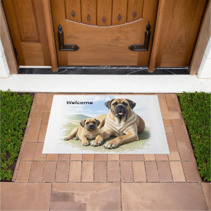 Mastiff englische Dogge mit Kind im Urlaub Fußmatte