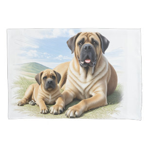 Mastiff englische Dogge mit Kind im Urlaub Kissenbezug