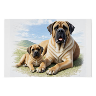 Mastiff englische Dogge mit Kind im Urlaub Poster