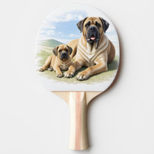 Mastiff englische Dogge mit Kind im Urlaub Tischtennis Schläger