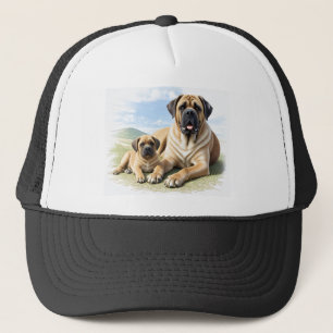 Mastiff englische Dogge mit Kind im Urlaub Truckerkappe