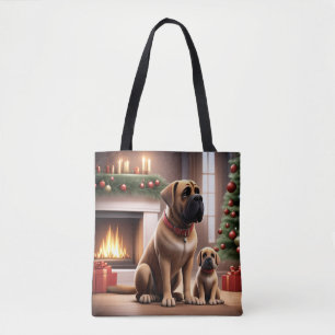 Mastiff englische Dogge Weihnachten Kamin