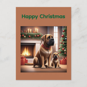 Mastiff englische Dogge Weihnachten Kamin Postkarte