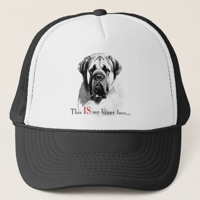 Mastiff Happy Face Hat Truckerkappe (Vorderseite)