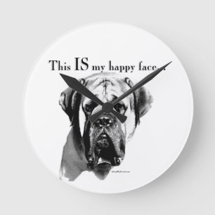 Mastiff Happy Face Runde Wanduhr