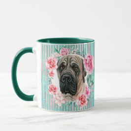 Mastiff Hund Gesicht Aquarellstreifen Tasse