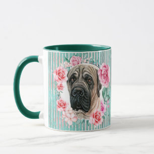 Mastiff Hund Gesicht Aquarellstreifen Tasse