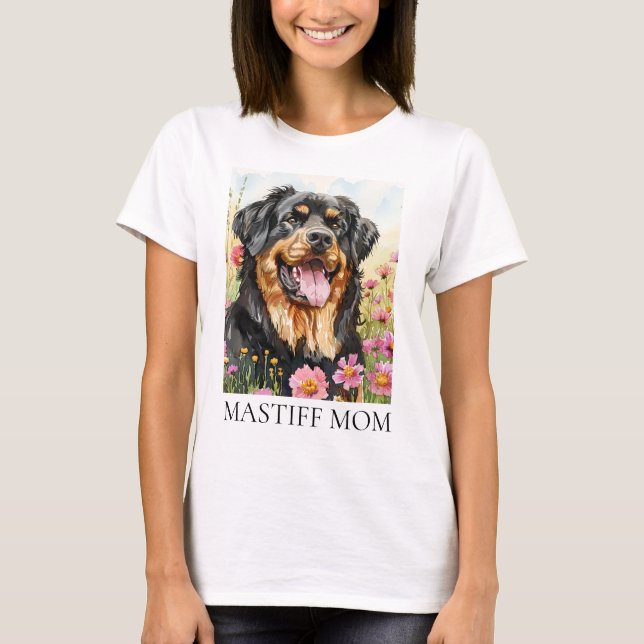 Mastiff Mama Wasserfarbener Hundeshirt T-Shirt (Vorderseite)