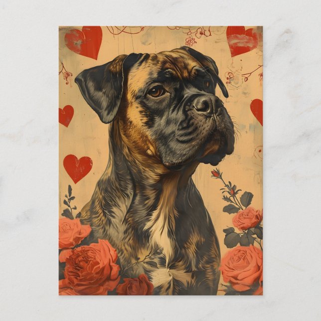Mastiff Vintag Valentinstag Postkarte (Vorderseite)