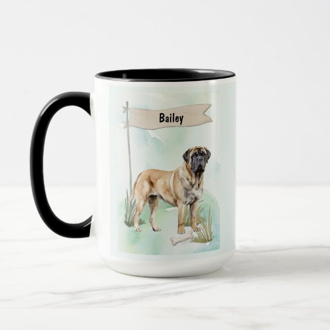 Mastiff-Wasserfarbe Personalisierter Hund Tasse (Links)