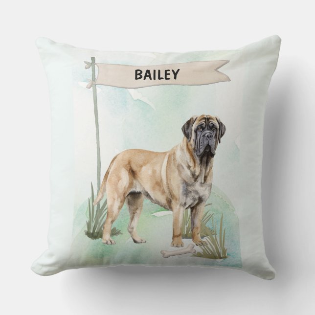 Mastiff Watercolor Personalized Dog Kissen (Vorderseite)