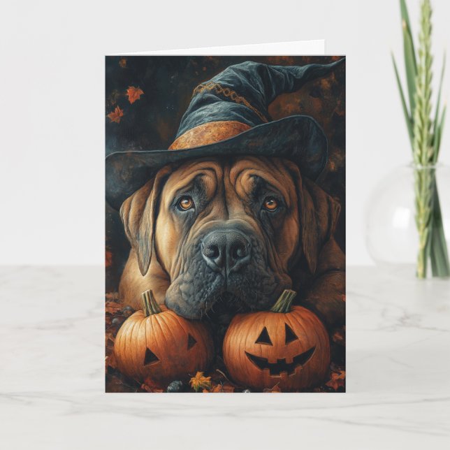 Mastiff Witch Halloween Feiertagskarte (Vorderseite)