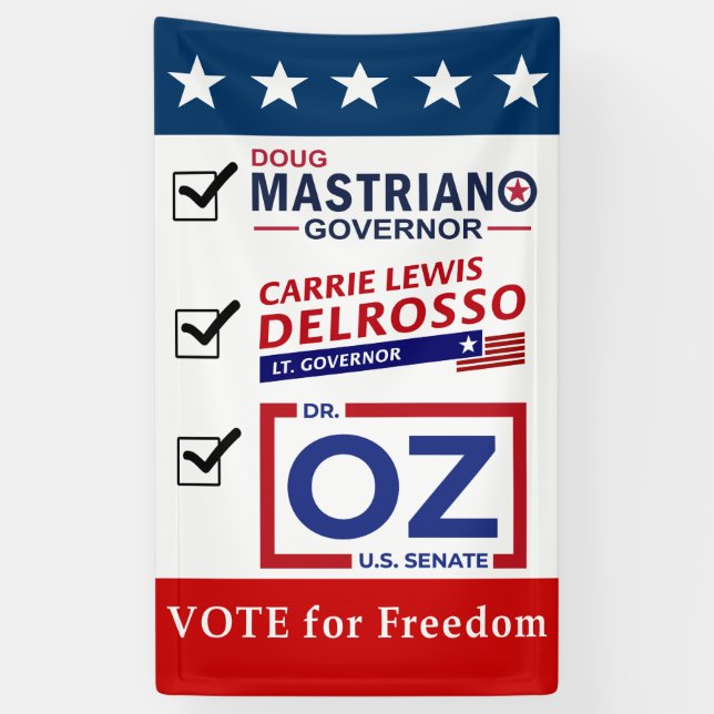 Mastriano, DelRosso & Dr. OZ - 36×60 Freedom Banner (Vertikal)