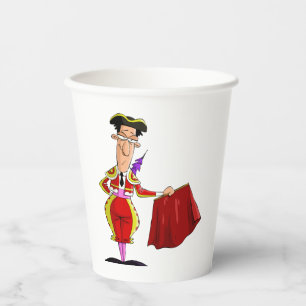 Matador mit rotem Cape Spanischer Stierkämpfer Pappbecher