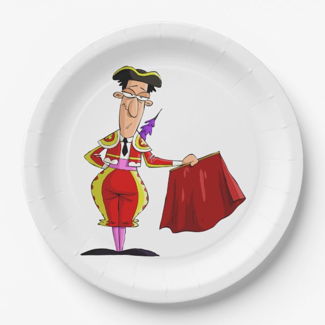 Matador with Red Cape Spanish Bullfighter Pappteller (Vorderseite)