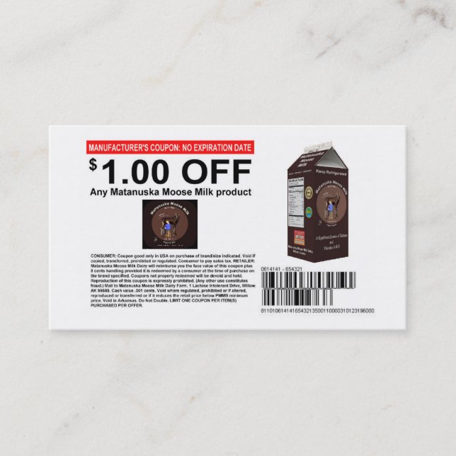 Matanuska Moose Milk Coupon (Vorderseite)