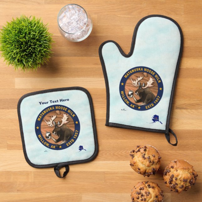 Matanuska Moose Milk Ofenhandschuh & Topflappen-Set (Oben Unten)