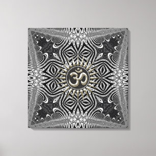 Matanya Silver Om Star B+W Tribal Wrapped Canvas Leinwanddruck