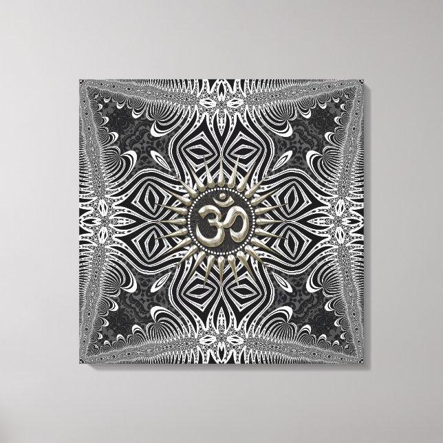 Matanya Silver Om Star B+W Tribal Wrapped Canvas Leinwanddruck (Vorderseite)