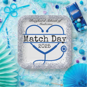 Match Day Blue 2025 Glitzer Stethoscope Pappteller