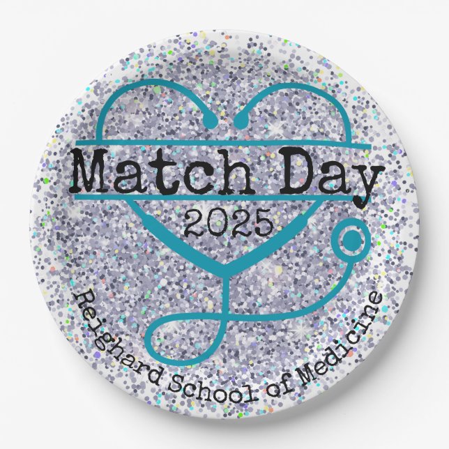 Match Day Blue 2025 Glitzer Stethoscope Pappteller (Vorderseite)