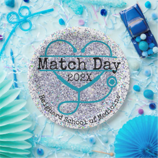 Match Day Blue Custom Year Glitter Stethoscope Pappteller