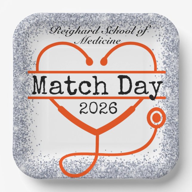 Match Day Red 2026 Glitter Stethoskop Papierplatte Pappteller (Vorderseite)