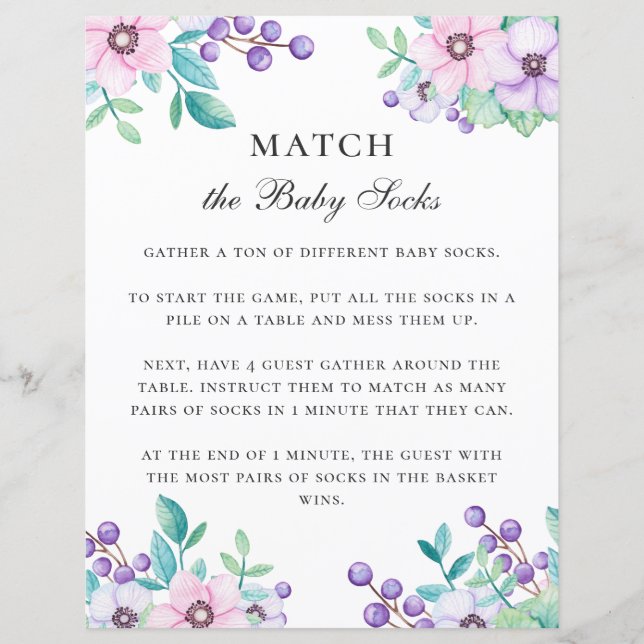 Match die Babysocken. Babydusche. Floral (Vorderseite)