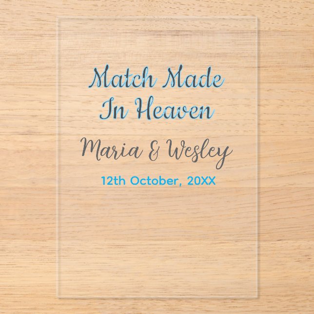 Match made in heaven blue black couple name date acryleinladungen (Vorderseite)