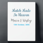 Match made in heaven blue black couple name date fotoplatte<br><div class="desc">girly design</div>