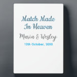 Match made in heaven blue black couple name date fotoplatte<br><div class="desc">girly design</div>