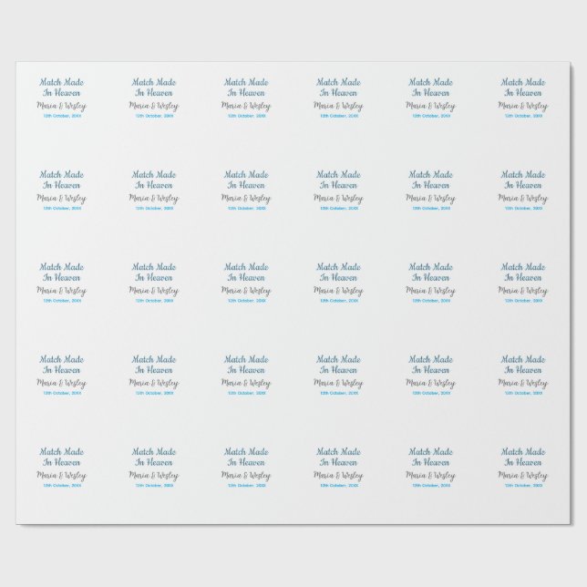 Match made in heaven blue black couple name date geschenkpapier (Flach)