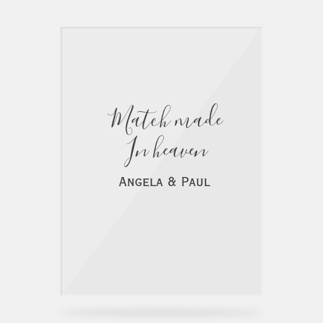 Match made in heaven name couple wedding simple  acrylschild (Vorderseite)