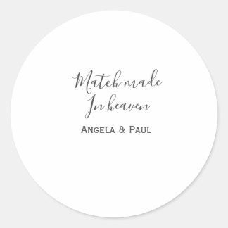 Match made in heaven name couple wedding simple runder aufkleber