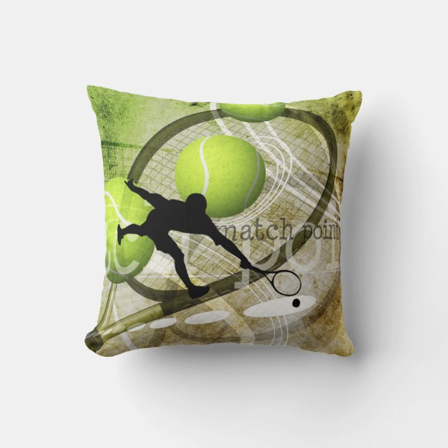 "Match Point" - Silhouette von Jungs-Tennisspieler Kissen (Vorderseite)