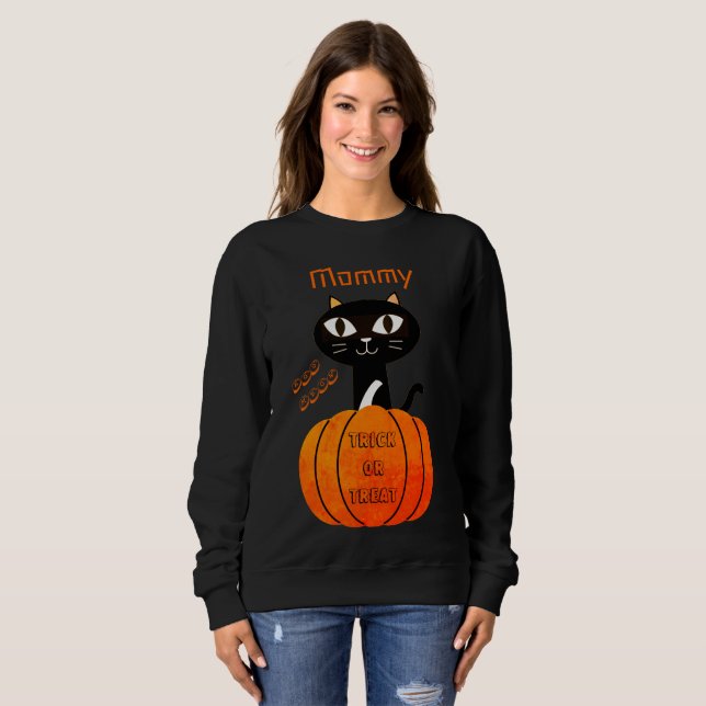 Match Spooky Trick oder behandeln Niedliches Katze Sweatshirt (Vorne ganz)