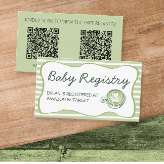 Matcha Baby Shower Geschenkliste QR-Code Begleitkarte