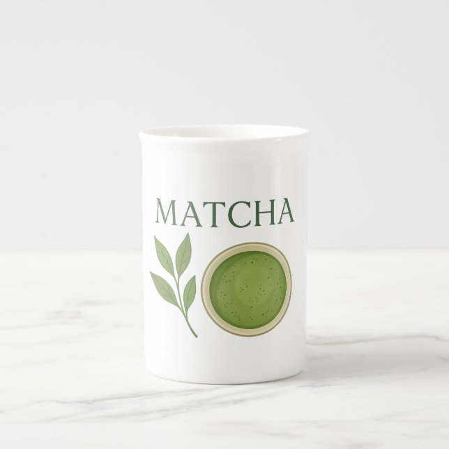 Matcha-Blätter und Teemaschine Prozellantasse (Vorderseite)