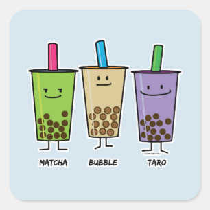 Matcha boba Tee grünes Getränk Milch Taro Tapioca  Quadratischer Aufkleber